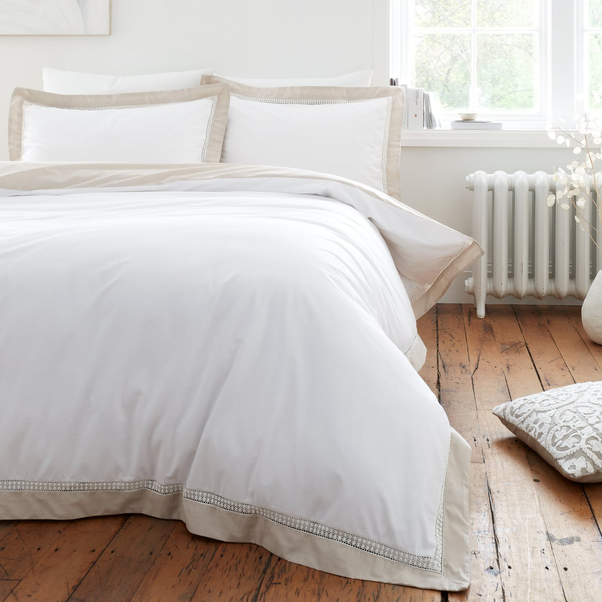 Bianca Fine Linens Oxford Lace Trim Duvet Cover Set - Oxford Lace
