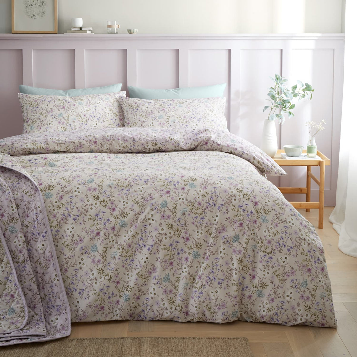 Bianca Ditsy Floral 200 Thread Count Cotton Reversible Duvet Cover Set - Lilac