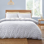 Bianca Eloise Floral 230 Thread Count Cotton Satin Stripe Duvet Cover Set White - Eloise Floral Duvet Set