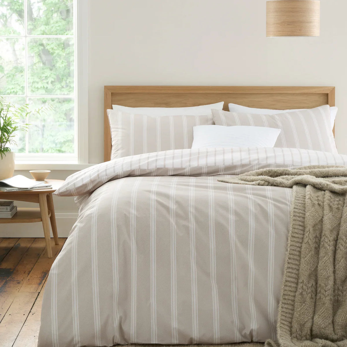 Bianca Ashford Stripe 200 Thread Count 100% Cotton Reversible Duvet Cover Set - Silver