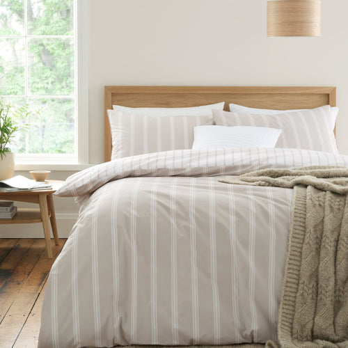 Bianca Ashford Stripe 200 Thread Count 100% Cotton Reversible Duvet Cover Set - Natural