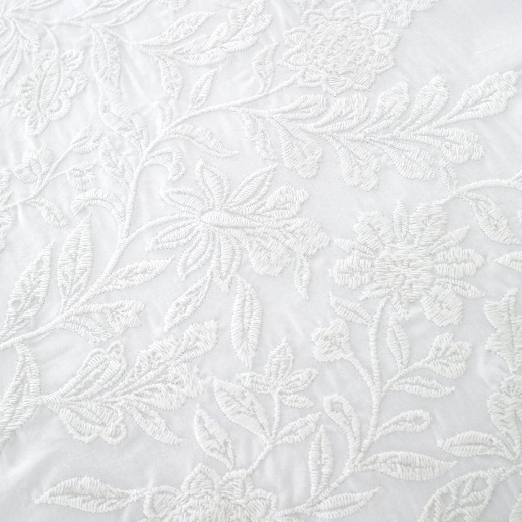 Bianca Fine Linens Fleur Matelassé Duvet Cover Set - White - Embroidery Floral Duvet Set