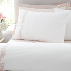 Bianca Fine Linens Camille Embroidered Floral White + Pink 100% Cotton Duvet Cover Bedding Set 3