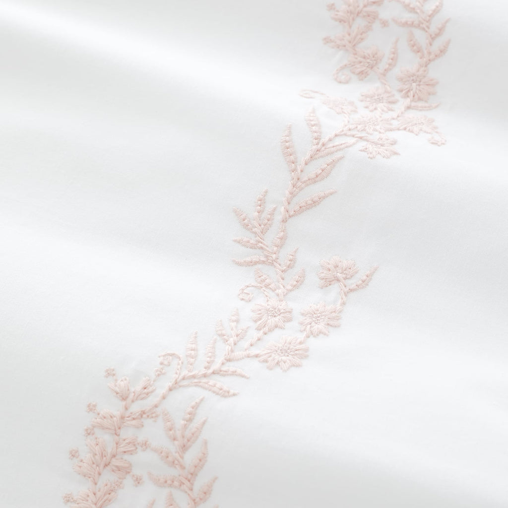 Bianca Fine Linens Camille Embroidered Floral White + Pink 100% Cotton Duvet Cover Bedding Set 4