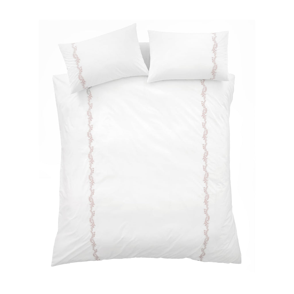 Bianca Fine Linens Camille Embroidered Floral White + Pink 100% Cotton Duvet Cover Bedding Set 5