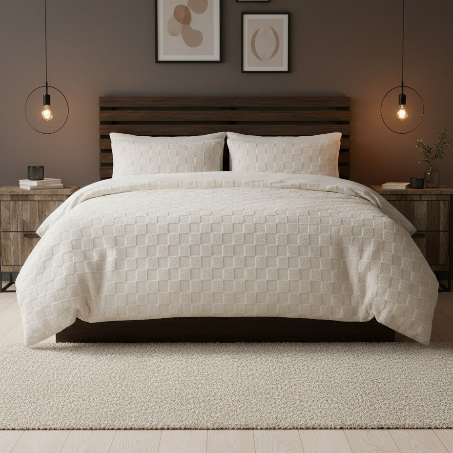 Check Teddy Fleece Duvet Cover Set