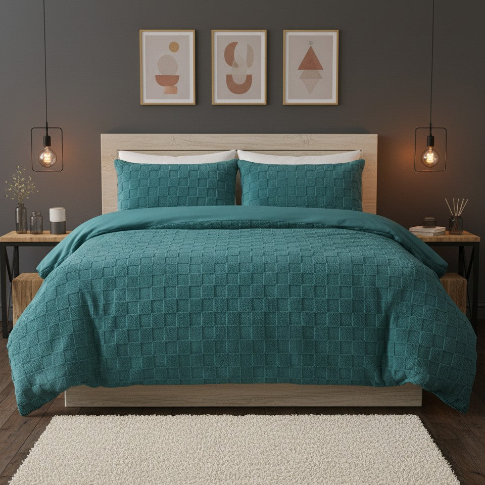 Check Teddy Fleece Duvet Cover Set