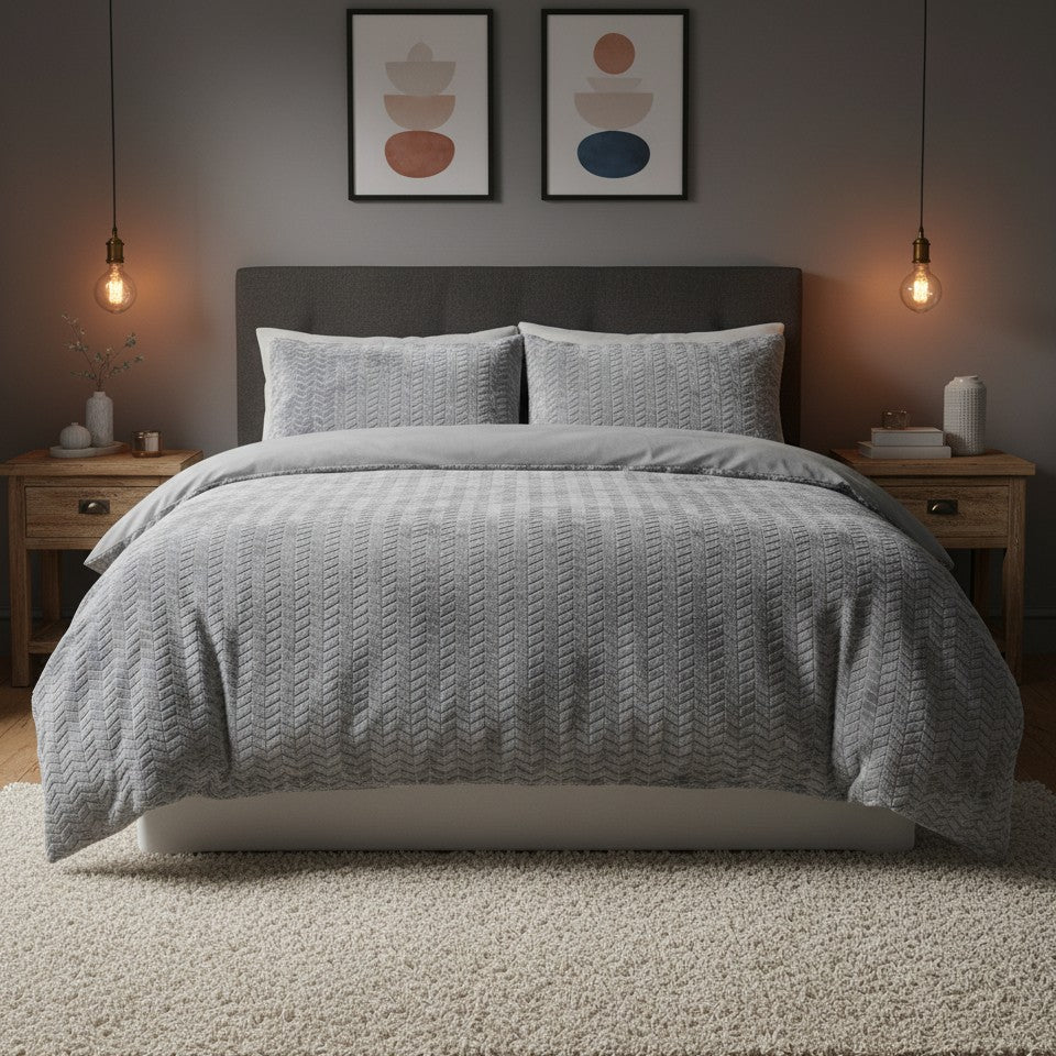 Chevron Teddy Fleece Duvet Cover Set
