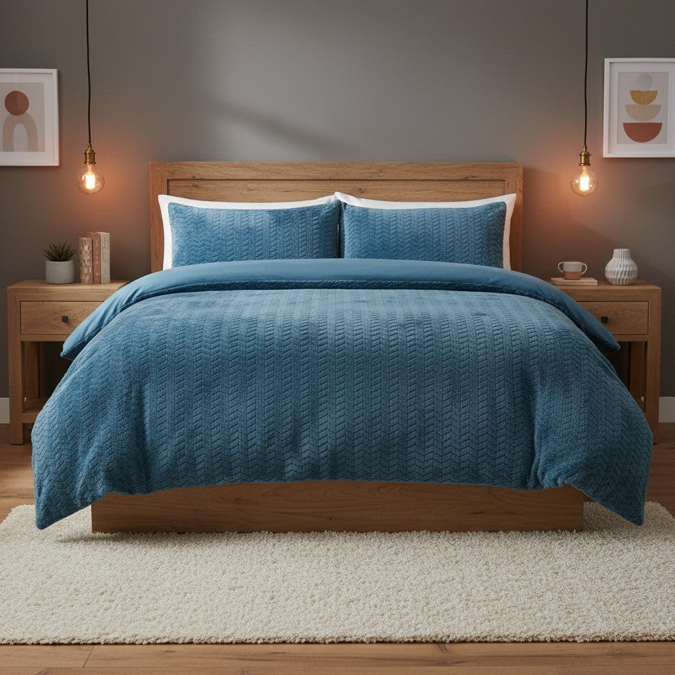 Chevron Teddy Fleece Duvet Cover Set