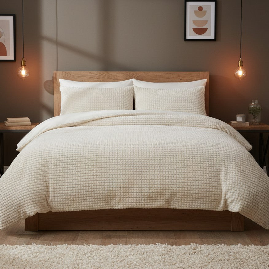 Waffle Teddy Fleece Duvet Cover Set