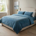 Chevron Teddy Steel Blue Fleece Duvet Cover Bedding Set 2