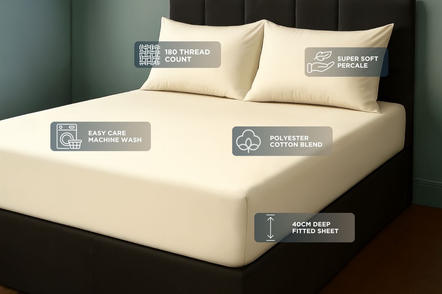 Percale Extra Deep Fitted Sheet 40cm Deep