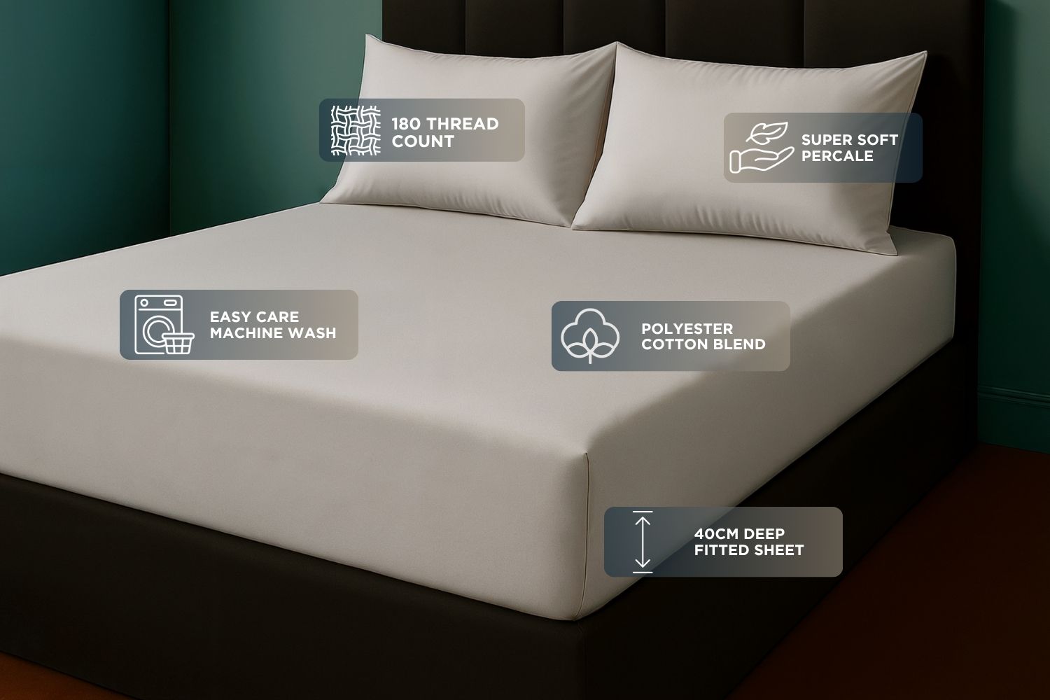 Percale Extra Deep Fitted Sheet 40cm Deep