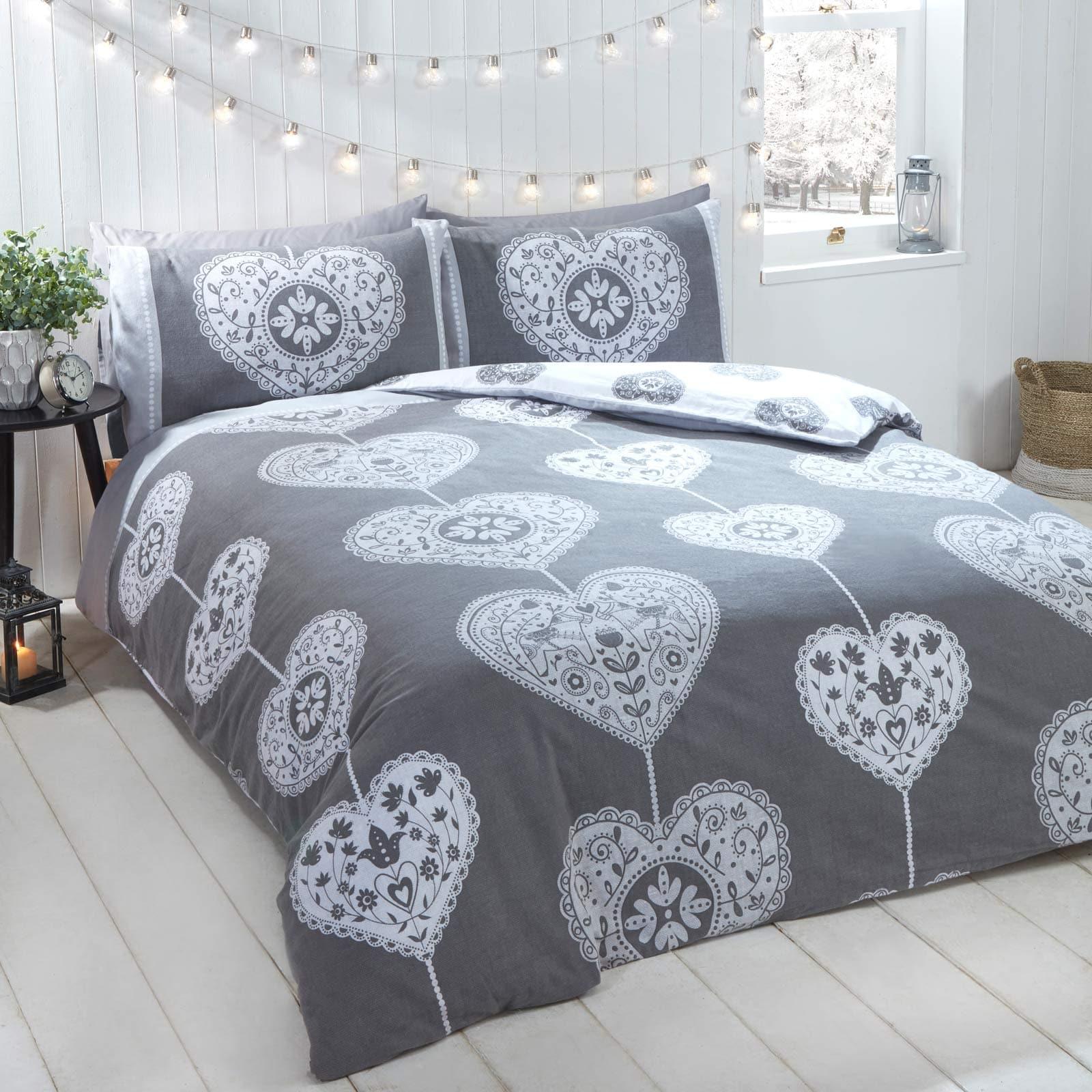 Scandi Heart Flannelette Duvet Cover Set