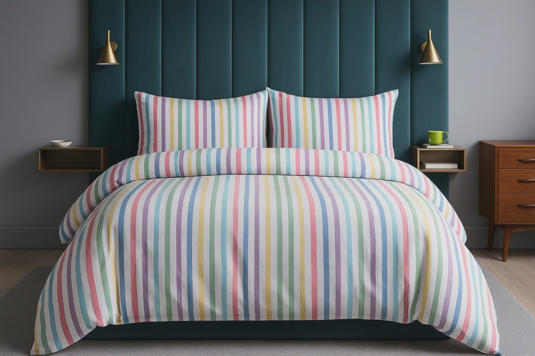 Candy Stripe Flannelette Duvet Cover Bedding Set