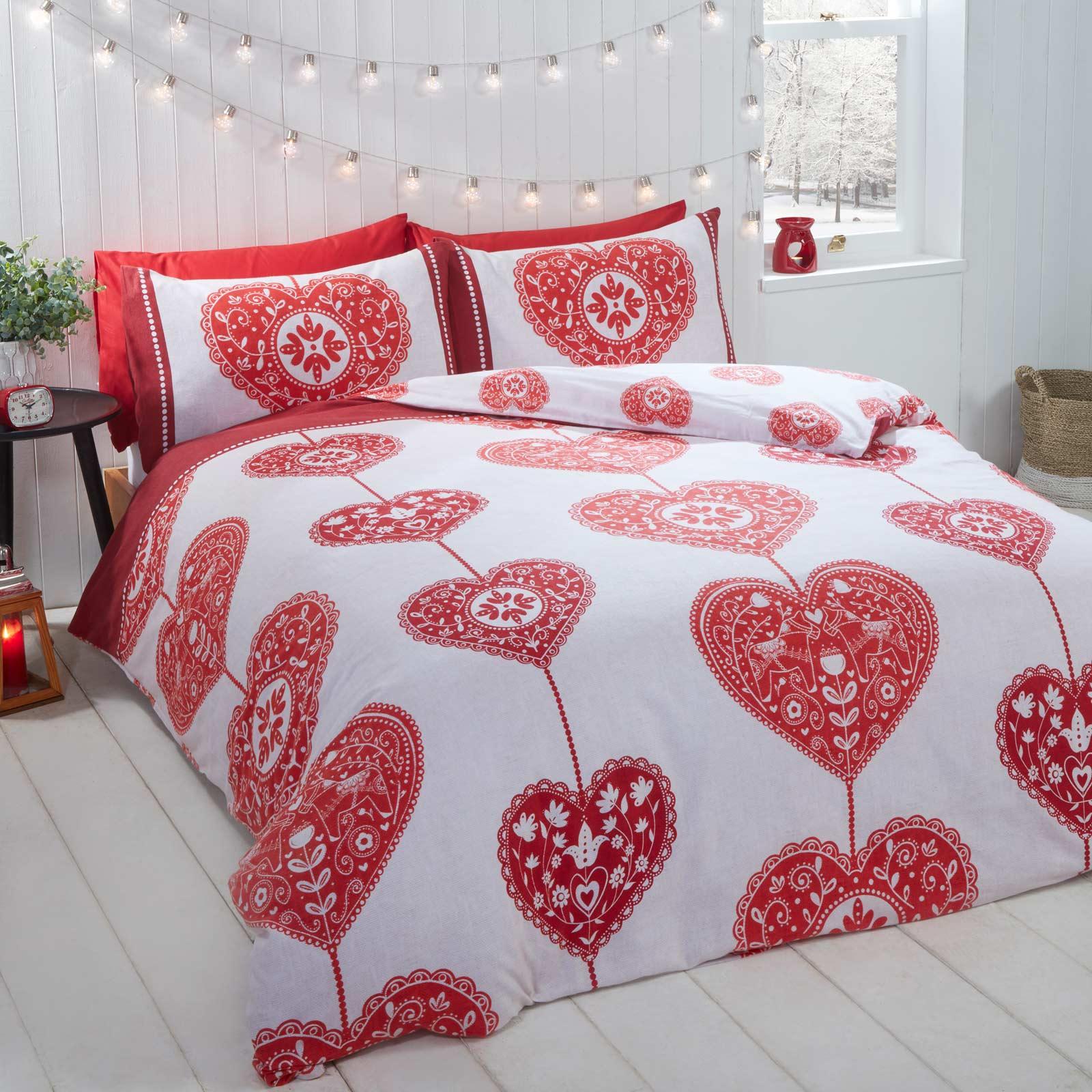 Scandi Heart Flannelette Duvet Cover Set