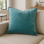 Piped Velvet Cushion Covers 17" x 17" 43x43cm - Duck Egg / Silver
