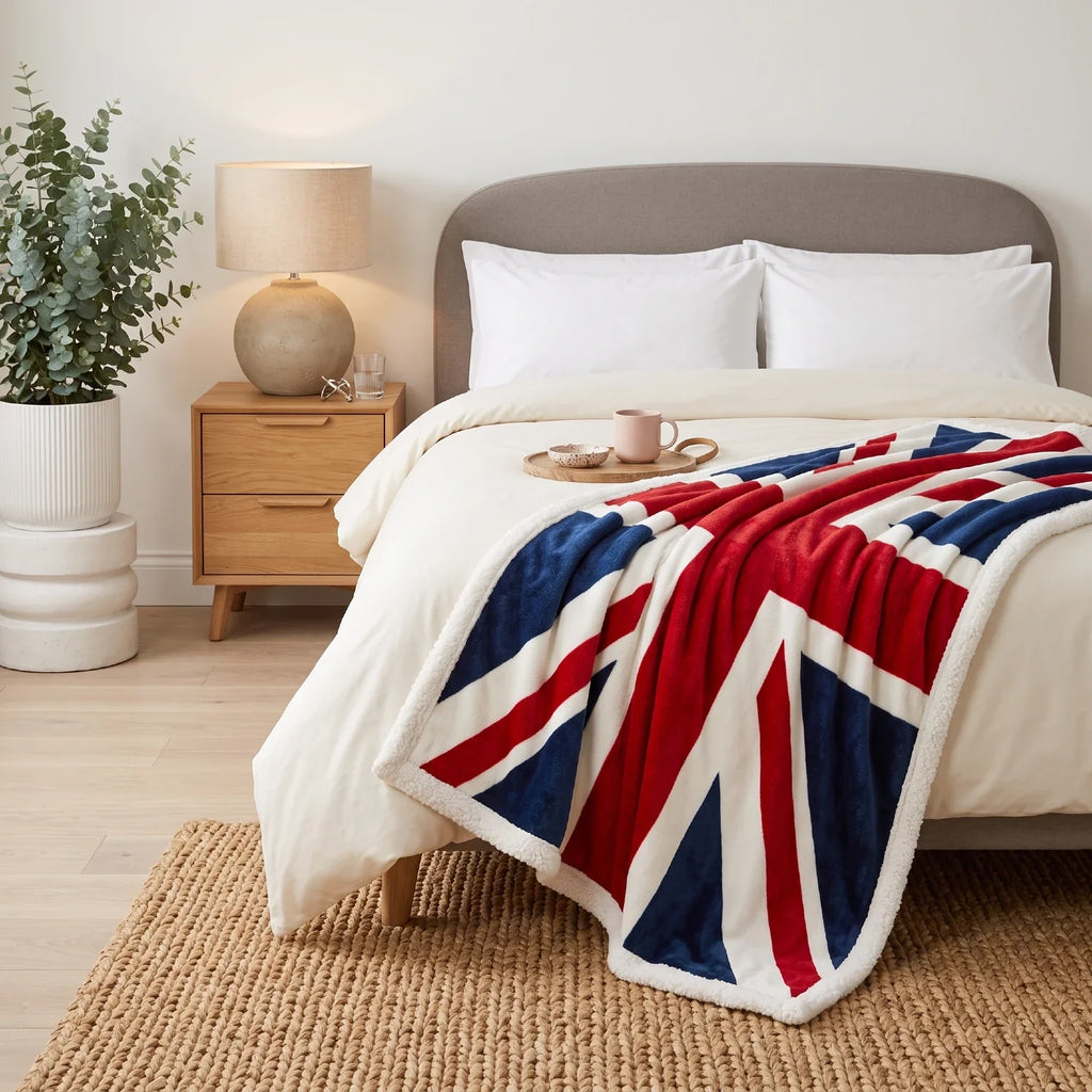 Union Jack Reversible Red Sherpa Fleece Throw Blanket 130cm x 160cm 2